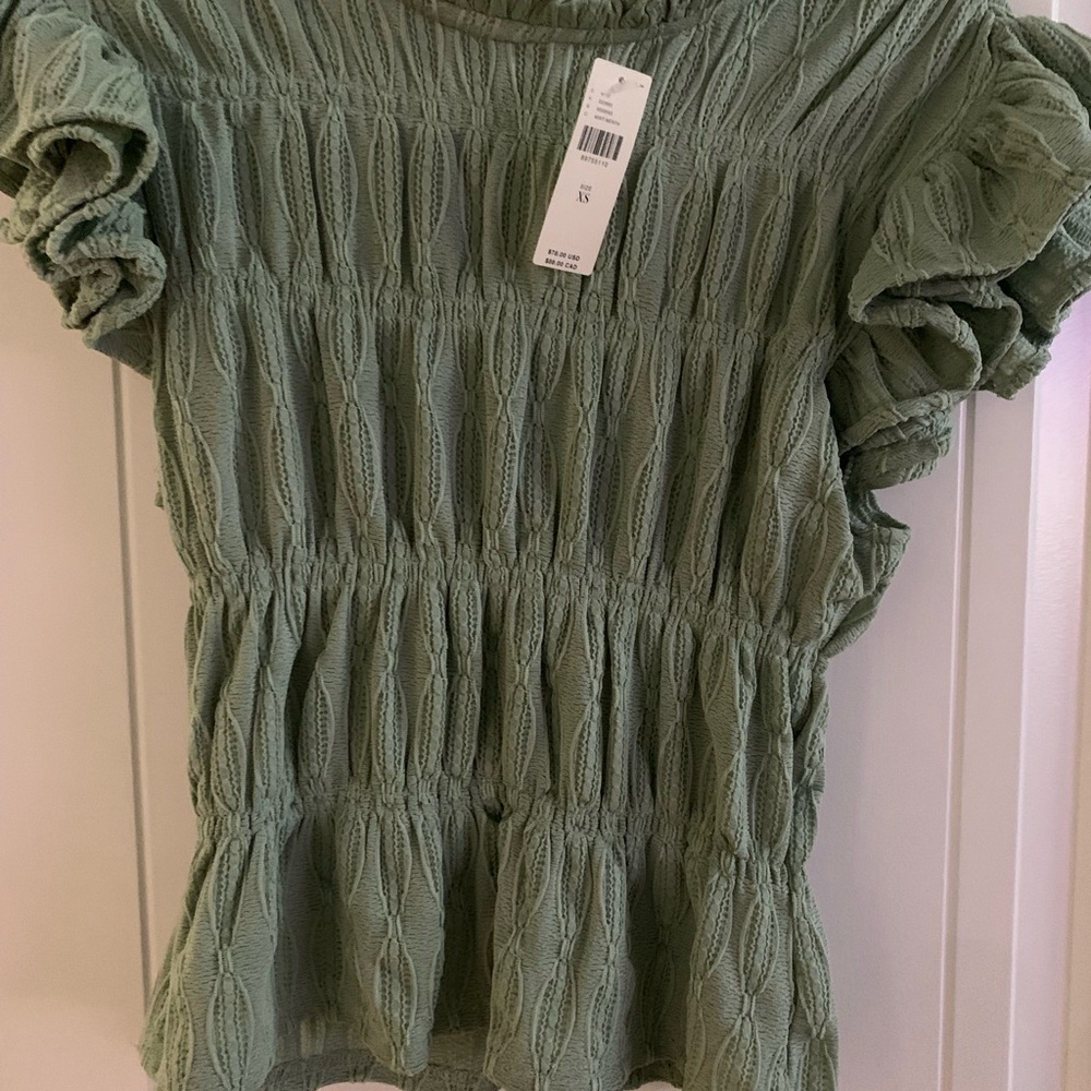 Anthropology Blue Tassel Textured Green Top